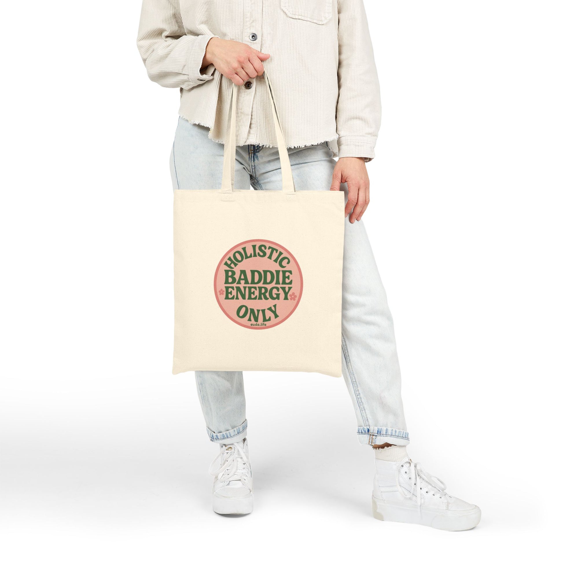 Holistic Baddie Energy Tote Bag | Eco-Friendly Cotton Carry-all for Good Vibes, Gift for Her, Everyday Shopping, Beach Day, Yoga, Travel